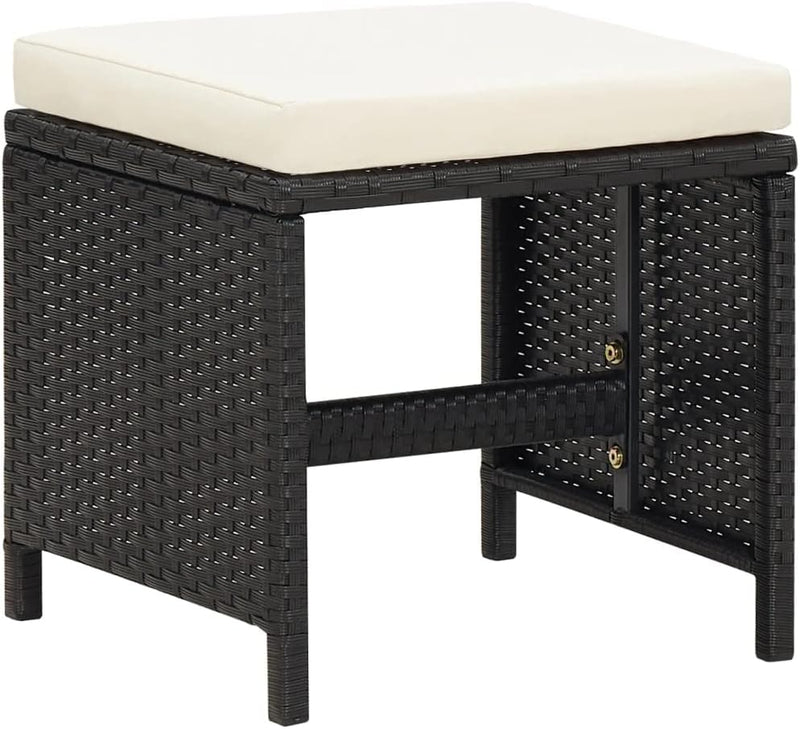 homiuse 40,5x40,5x35 cm Gartenhocker 4 STK. mit Sitzkissen Poly Rattan Schwarz Fussbank Rattan Hocke