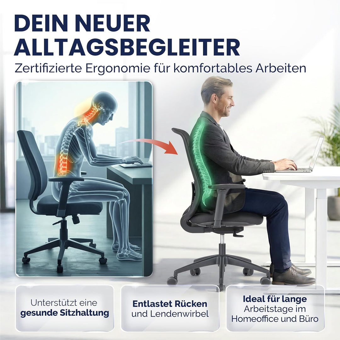 SCHEKKA® Bürostuhl Ergonomisch Testsieger - Besonders individuell Einstellbarer Schreibtischstuhl mi