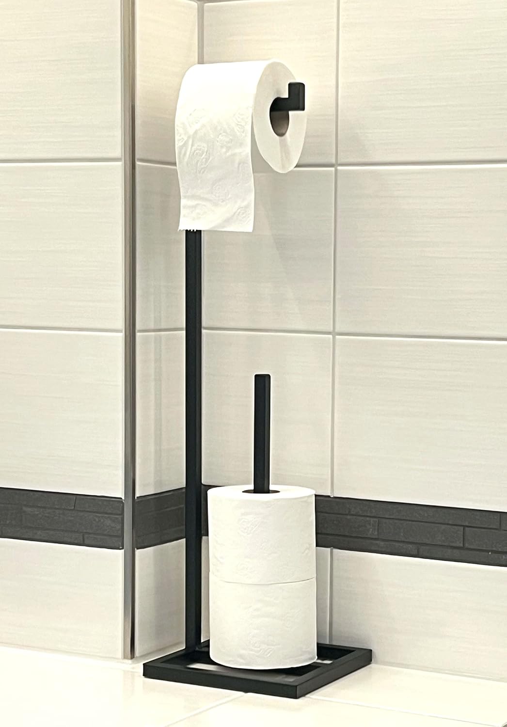 DanDiBo Toilettenpapierhalter Stehend Schwarz Metall 96459 Gäste WC Ständer Klopapierhalter Ersatzro