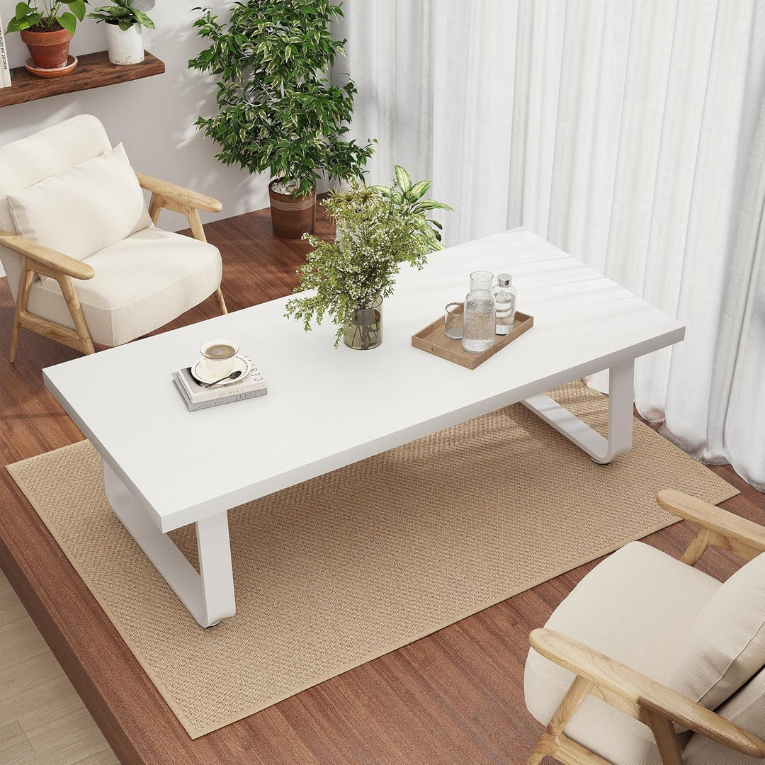 HSH Couchtisch Weiss Tisch Wohnzimmertisch aus Holz Metallgestell Modern Design für Wohnzimmer Beist