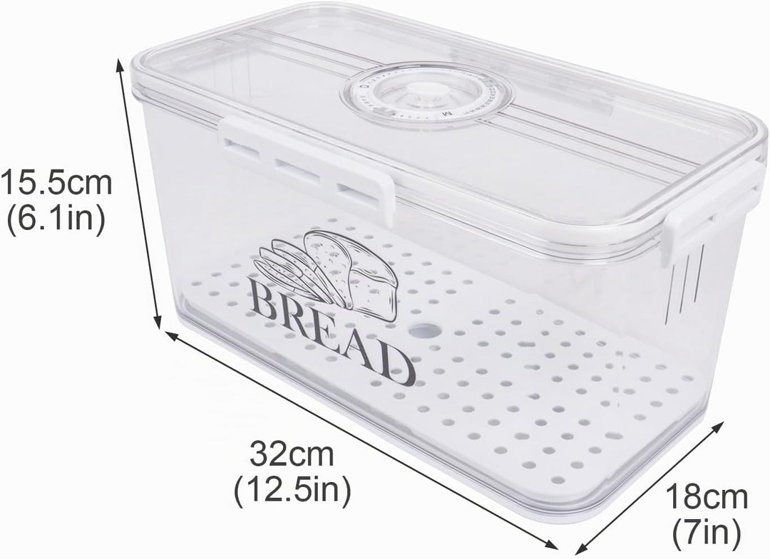 Brotbox Acryl 32 cm, Brotkasten mit Bambusdeckel für Küche Brot | Transparente Brotaufbewahrungsbox