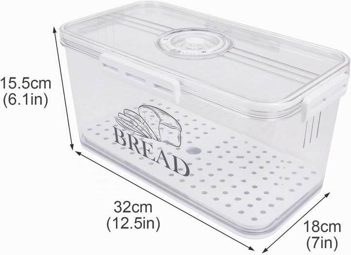 Brotbox Acryl 32 cm, Brotkasten mit Bambusdeckel für Küche Brot | Transparente Brotaufbewahrungsbox