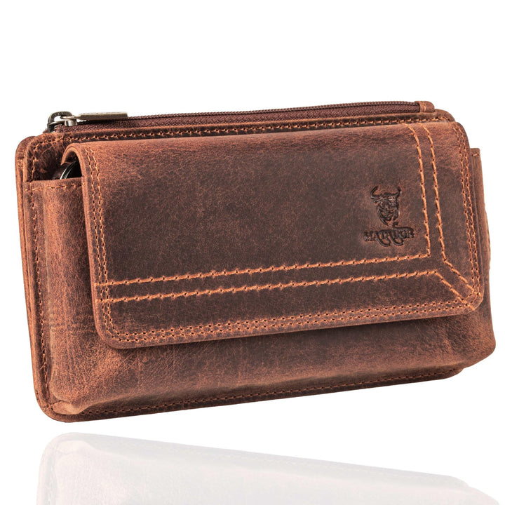 MATADOR Echt Leder Universal Handy-Tasche Holster Gürteltasche Magnetverschluss Quer für Handys bis