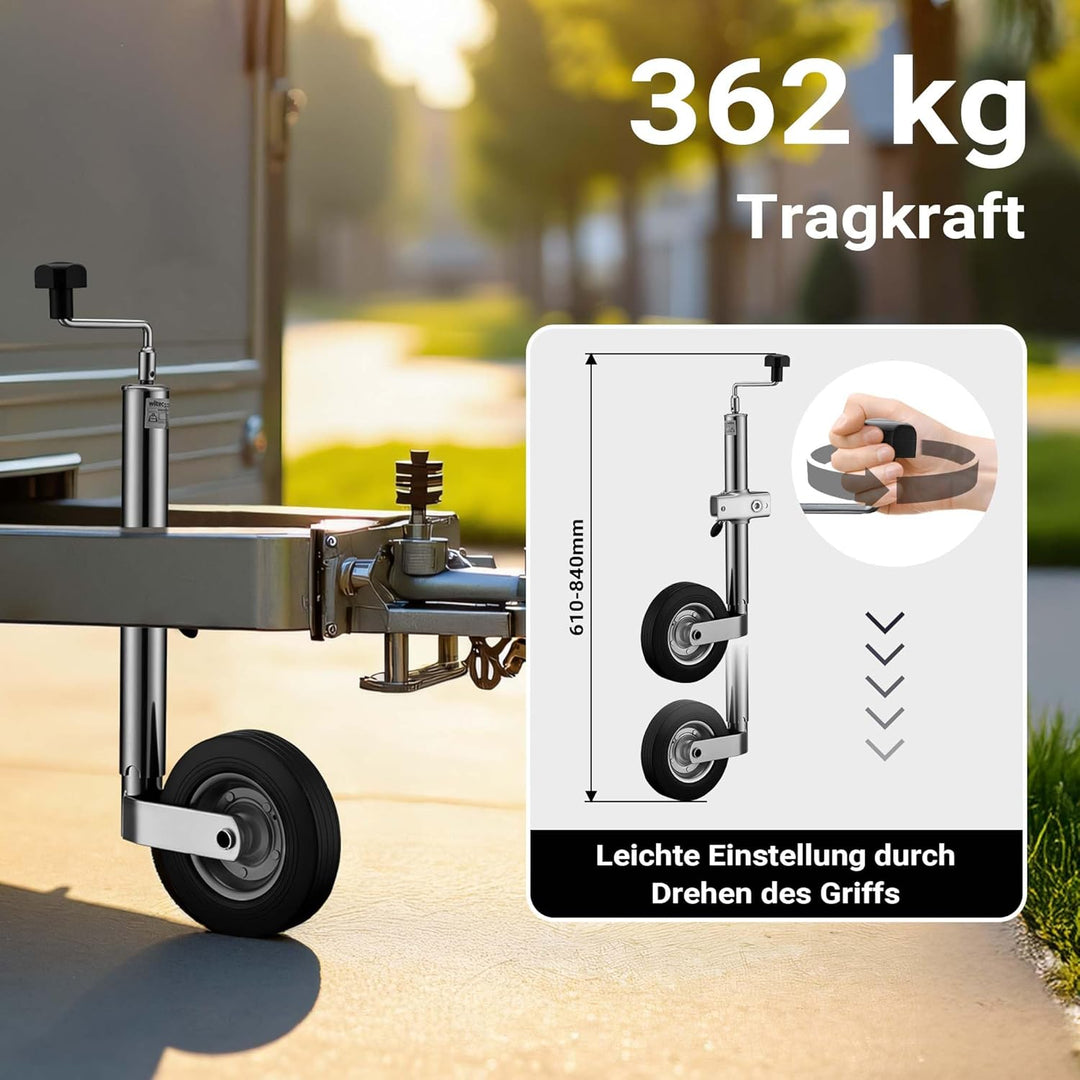 Wiltec Anhänger Set 10-teilig, Stützrad bis 362 kg Traglast mit Klemmhaltern, Stützen & Unterlegkeil