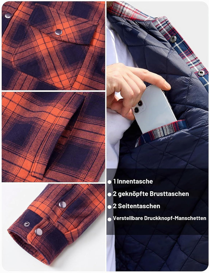 TACVASEN Herren Karierte Hemdjacke Flanellhemd Holzfällerhemd Thermohemd Jacke S Orange, S Orange
