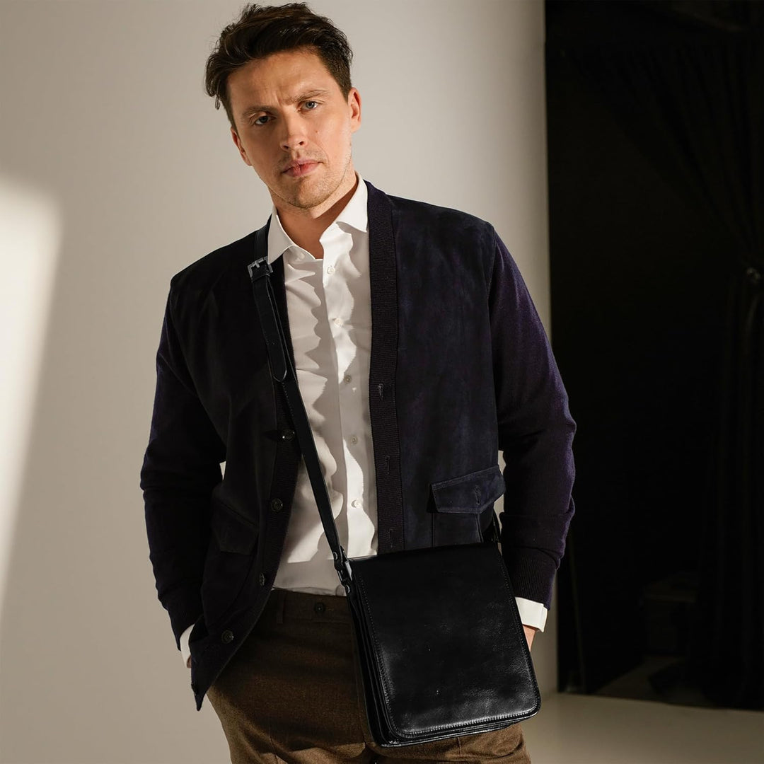 Time Resistance Schultertasche aus Leder Herren - Messenger Bags - Umhängetasche Herren - Elegante L