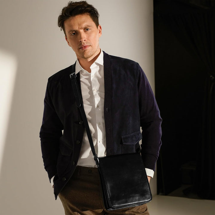 Time Resistance Schultertasche aus Leder Herren - Messenger Bags - Umhängetasche Herren - Elegante L