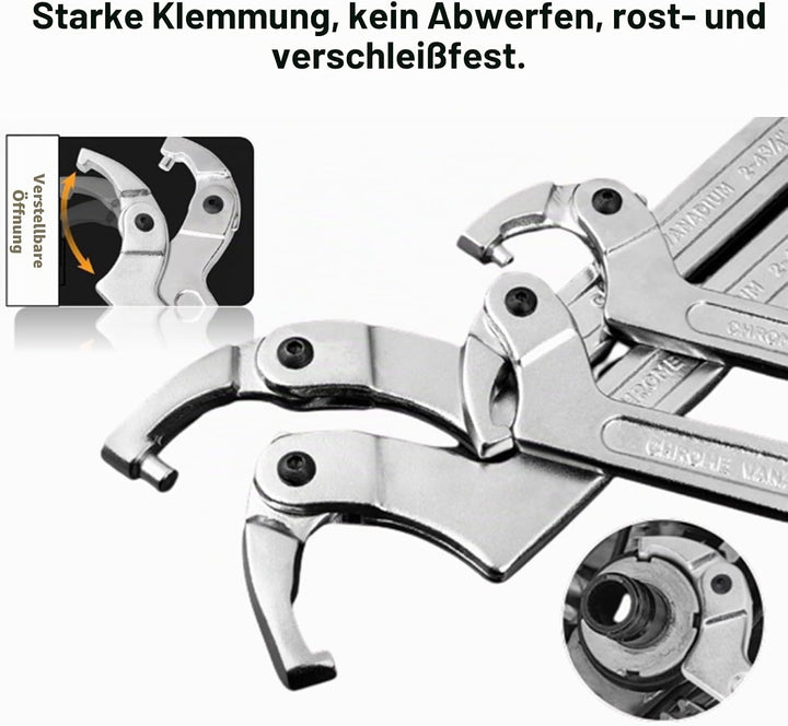 Poweka C Verstellbar Hakenschlüssel 4 Stück Schraubenschlüssel Enthält 3/4-2", 1 1/4-3", 2-4 3/4", 4