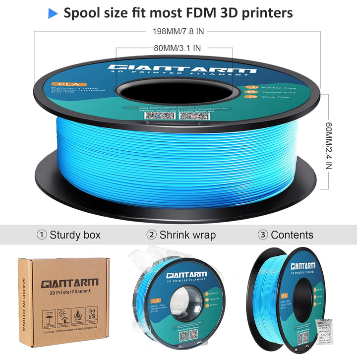 GIANTARM PLA Filament 1.75mm,3D Drucker Filament PLA 1kg,MaBgenauigkeit +/- 0,02mm,3D-Druckmateriali