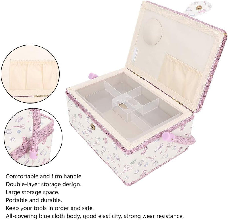 PLLO Nähkorb, Nähset-Aufbewahrungsbox mit Herausnehmbarem Tablett, Integriertem Nadelkissen und Inne