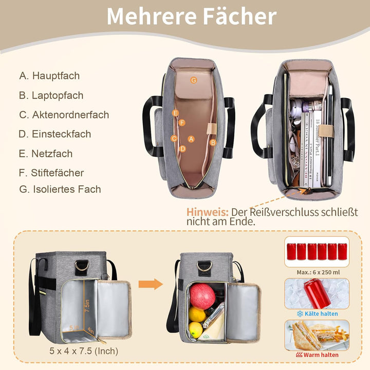 ESTARER Lehrertasche mit Erweiterter Aktenordnertasche,Arbeitstasche mit Fächern für Laptop,Tragbare