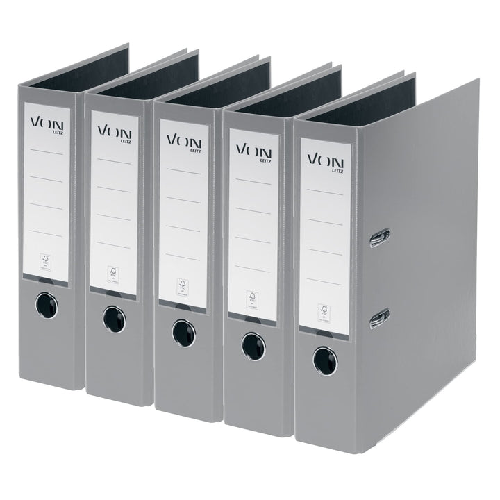 VON Leitz 5er Pack Ordner A4, Karton mit Kunststoffeinband, 80 mm Rückenbreite, Für 600 Blatt, FSC-z