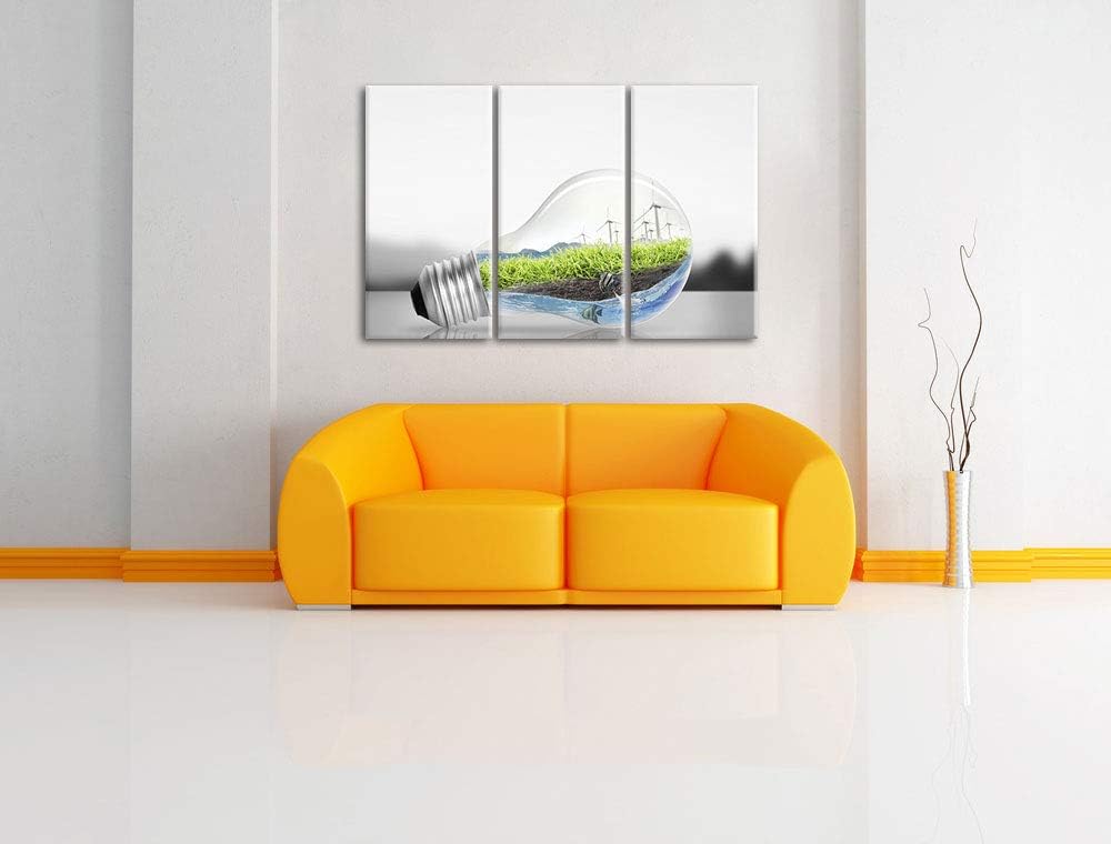 Pixxprint grüne Energie in Glühbirne als Leinwandbild | Grösse: 3 Teilig (120x80) | Wandbild| Kunstd