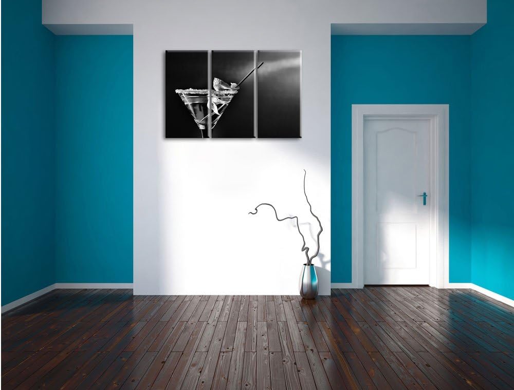 Pixxprint Monocrome, Cocktail mit Zuckerrand und Zitronenschale 3-Teiler Leinwandbild 120x80 Bild au