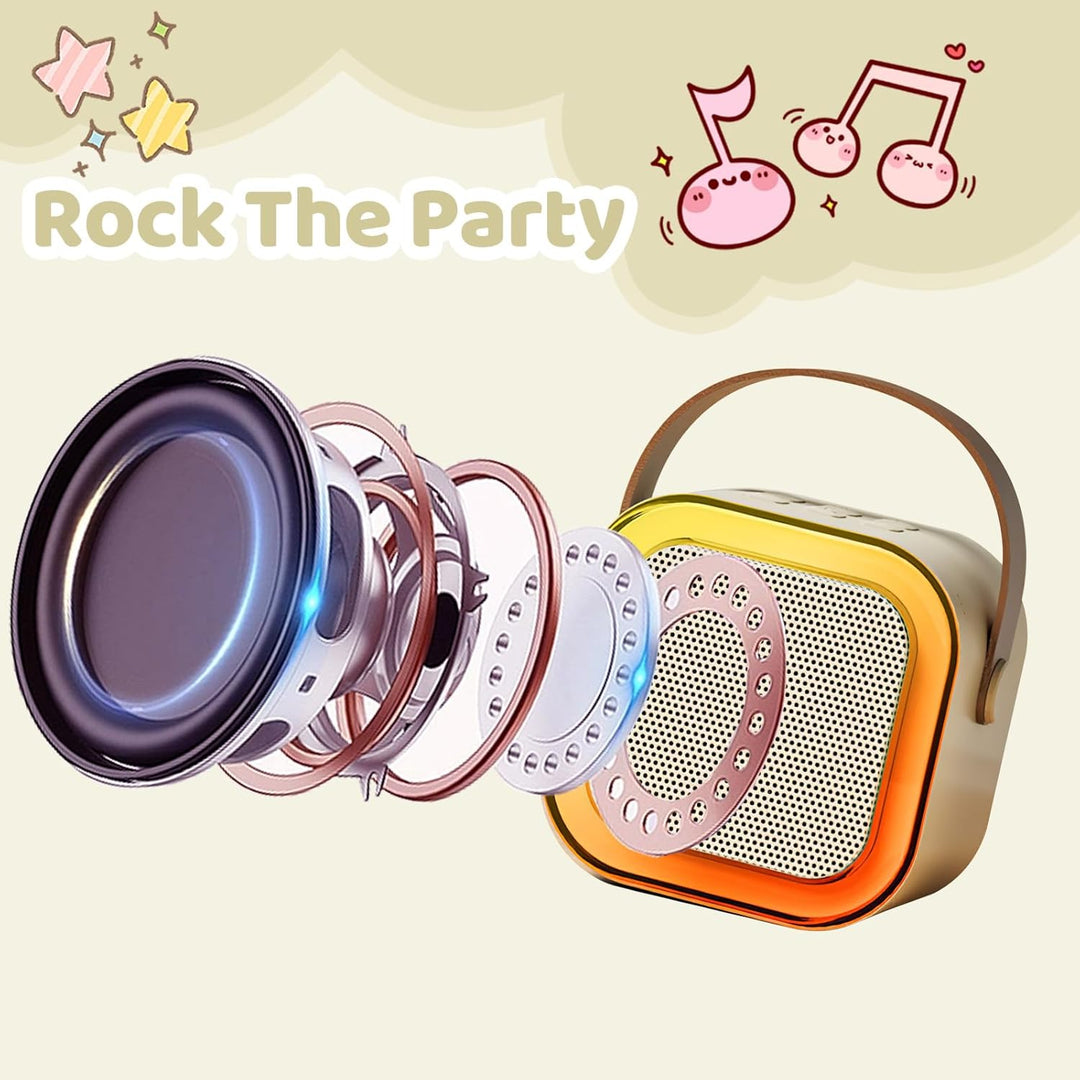 Karaoke Set für Kinder mit 2 kabellosen Mikrofonen – Bluetooth Lautsprecher mit LED Discolichtern &