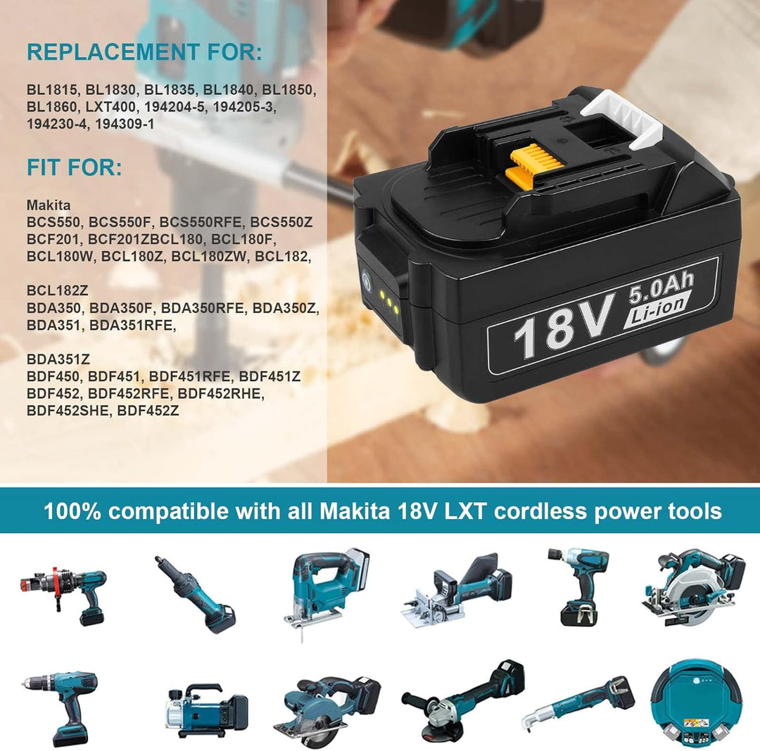18V Akku und Ladegerät für Makita LXT ASUNCELL 18V 5.0Ah Akku DC18RC Schnellladegerät Set Kompatibel