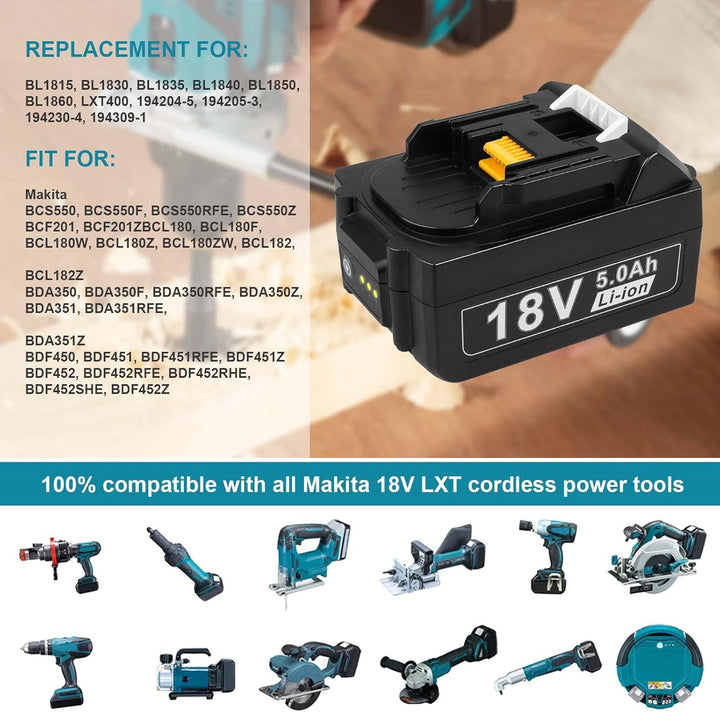 18V Akku und Ladegerät für Makita LXT ASUNCELL 18V 5.0Ah Akku DC18RC Schnellladegerät Set Kompatibel