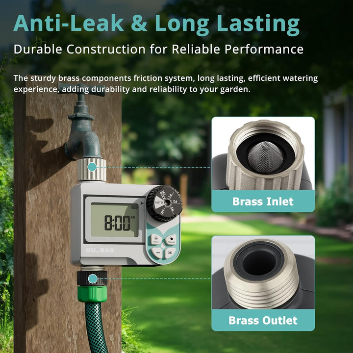 QUOBAS Niederdruck-Wasser-Timer, wöchentlich programmierbarer Sprinkler-Timer mit Messingeinlass & -