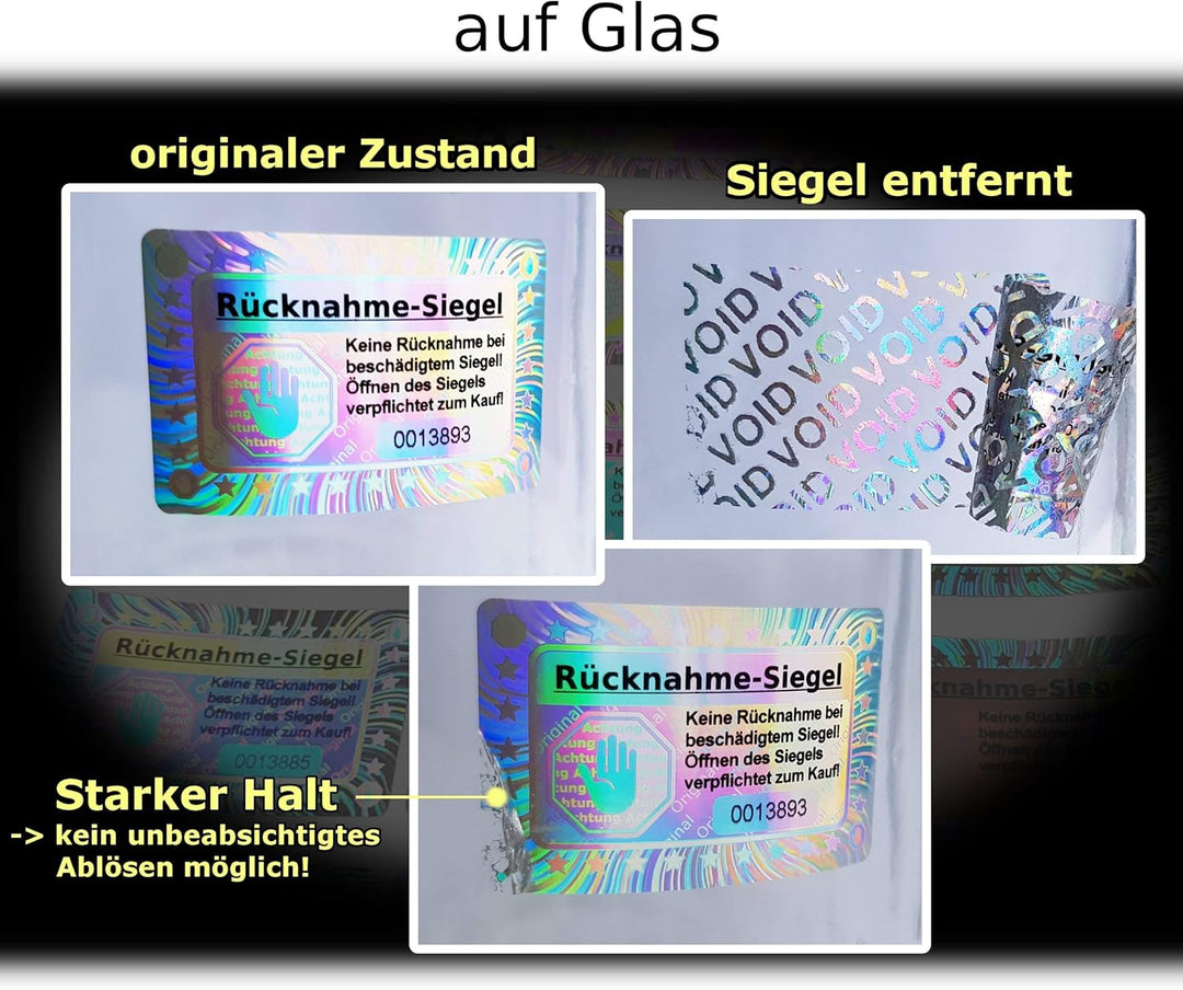1000 Stk - 3D Hologramm-Siegel mit Seriennummer - 40 * 25mm silber glänzend - Rücknahmesiegel, Siche