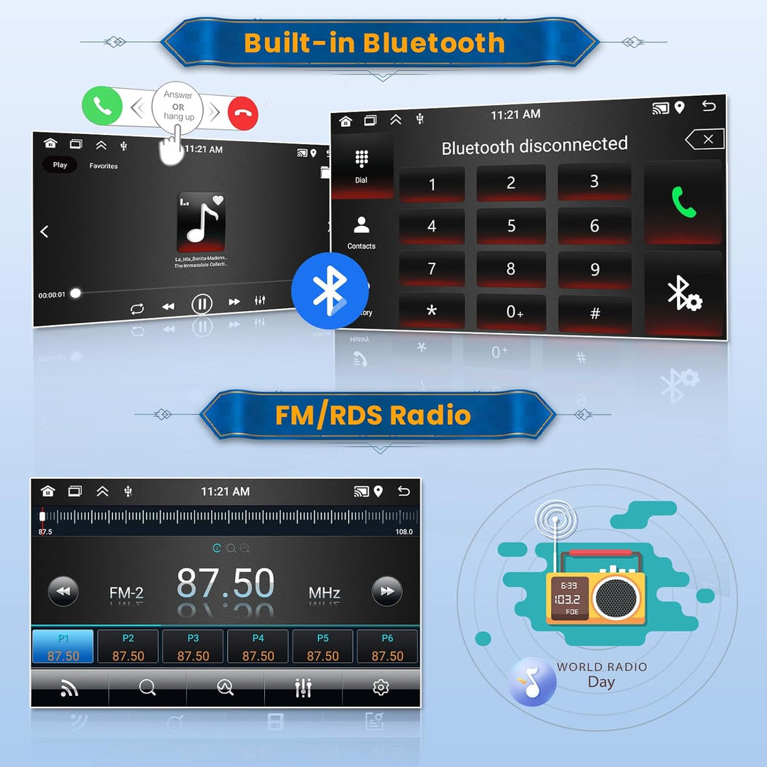 Android 15 Autoradio 1 Din CarPlay mit motorisiertem Bildschirm (2 + 64G), 7 Zoll Bluetooth Autoradi