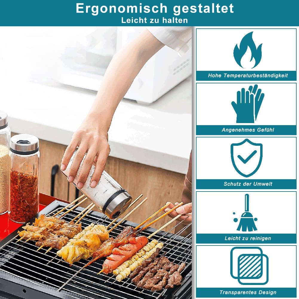 500ml Salzstreuer Gross mit Deckel, Borosilikatglas Gewürzstreuer Gross, Gewürzdosen Gross mit 4 Art
