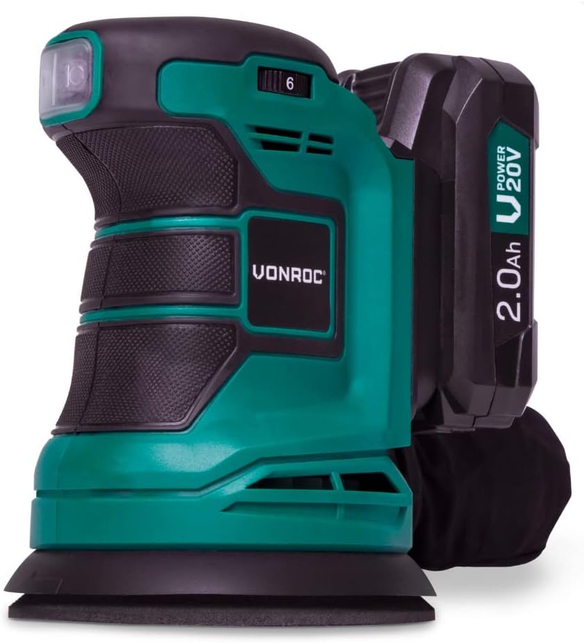 VONROC Exzenterschleifer - VPower 20V - Inkl. 4.0Ah Akku und Ladegerät - Ø125mm - Mit Staubbeutel &