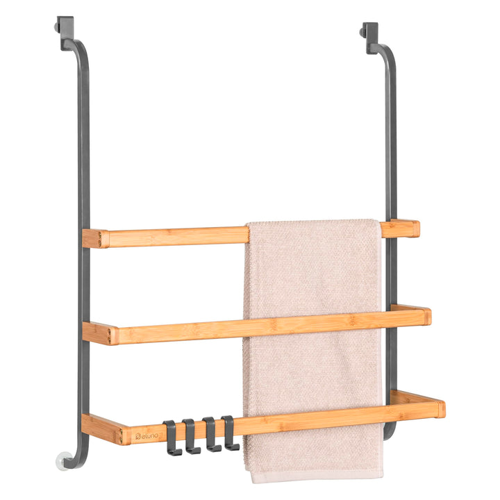 eluno Handtuchhalter für die Glasduschwand aus Metall und Bambus, Handtuchhalter mit 3 Handtuchstang