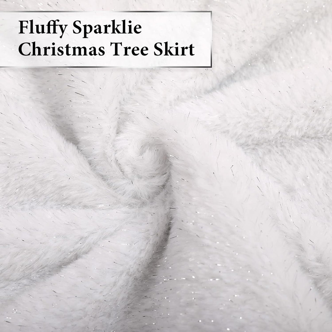 KONVINIT Weihnachtsbaumdecke Weiss Plüsch Christmasbaumdecke Glitzer Kunstfell Weihnachtsbaumteppich