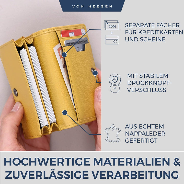 VON HEESEN® Visitenkartenetui Leder mit RFID-Schutz - Platz für 50 Visitenkarten - 6 Fächer - Visite
