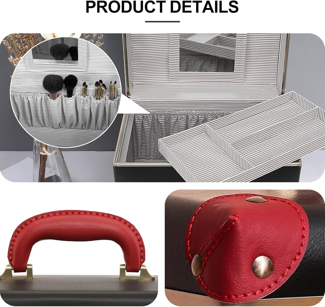urecity Kosmetikkoffer mit Spiegel Beauty Case Hartschale Vintage Schminkkoffer Leder Kosmetikkoffer