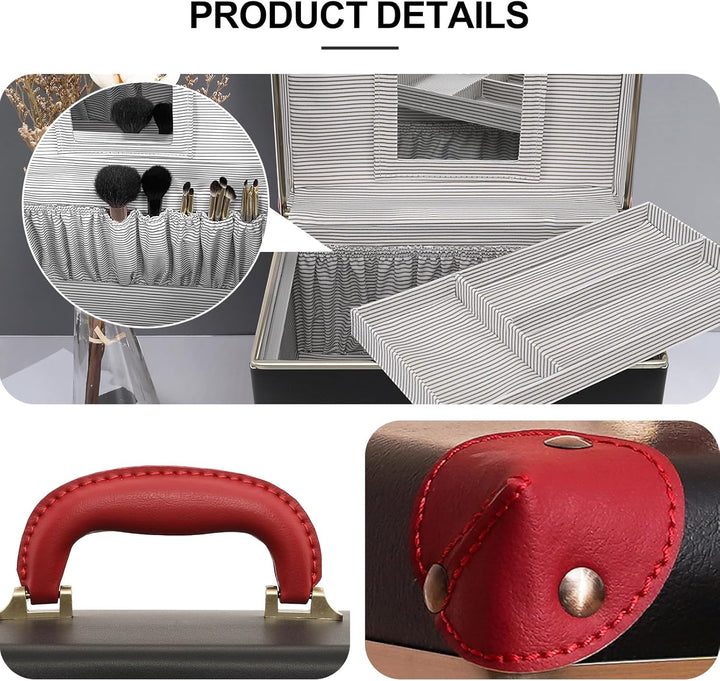 urecity Kosmetikkoffer mit Spiegel Beauty Case Hartschale Vintage Schminkkoffer Leder Kosmetikkoffer