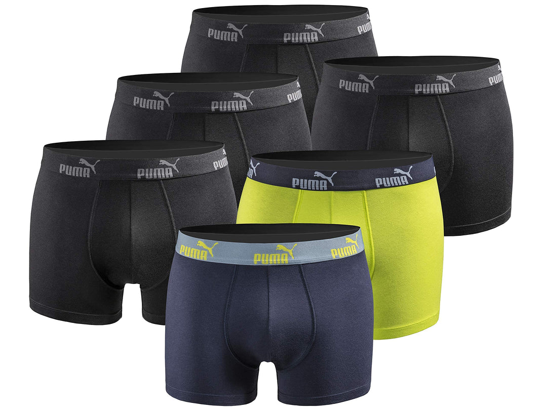 PUMA Boxershort 6er Pack Herren Basic Black Limited Edition Black-blue-lime-new L, Black-blue-lime-n