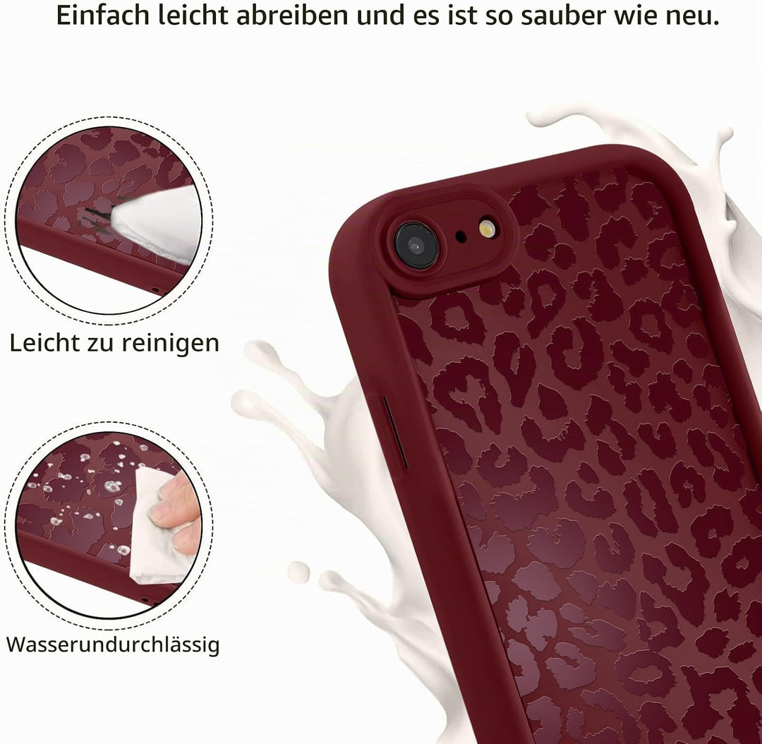 ZhuoFan Handyhülle für iPhone 7/8/iPhone SE 2022 /SE 2020 hülle 4,7”, Aesthetic Leopard Muster Rot M