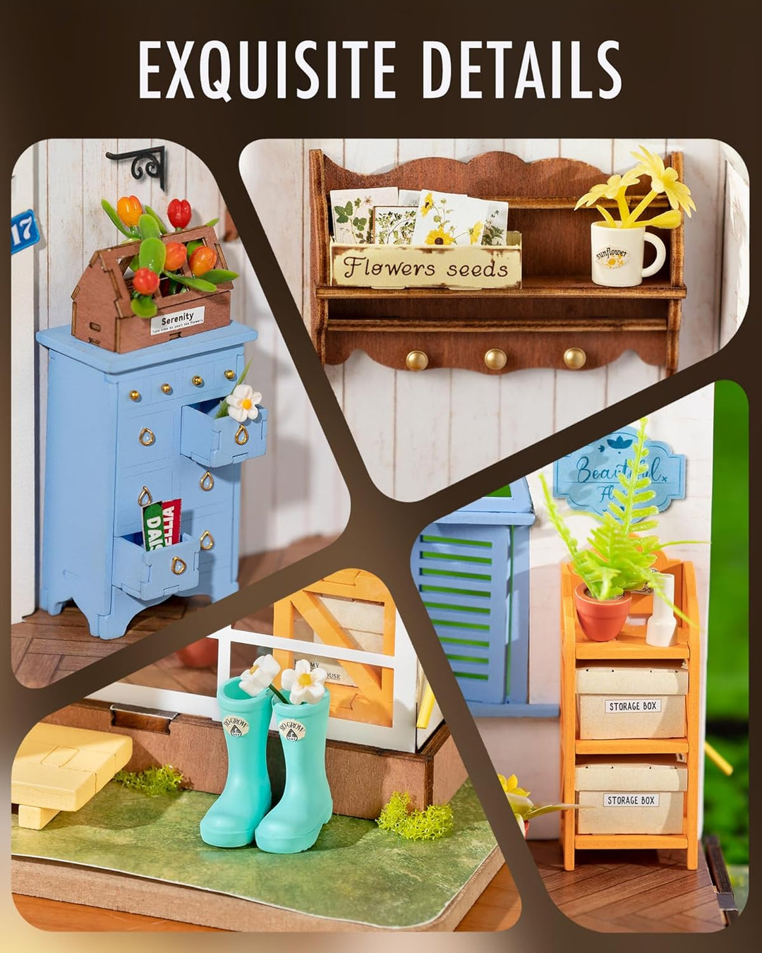 ROBOTIME Miniatur Haus Gewächshaus Holz - Gartenhaus DIY Miniature House Bausatz - Basteln Bastelset