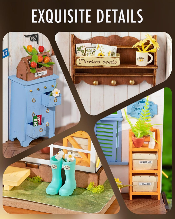 ROBOTIME Miniatur Haus Gewächshaus Holz - Gartenhaus DIY Miniature House Bausatz - Basteln Bastelset