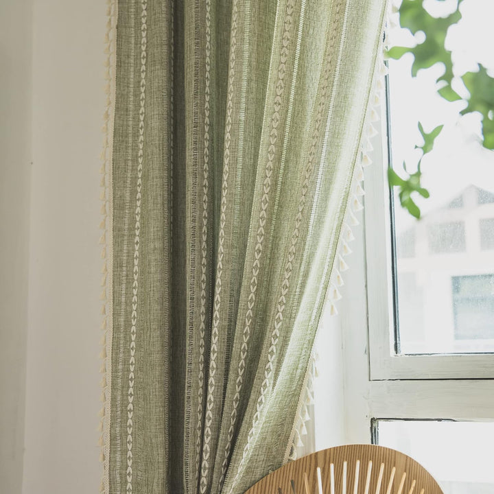 Sutuo Home Boho-Vorhänge für Schlafzimmer, Wohnzimmer, 213 cm lang, lichtfilternd, französisches Lan