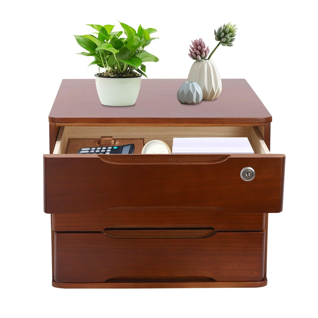 Aufbewahrungsbox mit 3 Ebenen, mit abschliessbarer Schublade, Schreibtisch-Organizer aus Holz, L 39