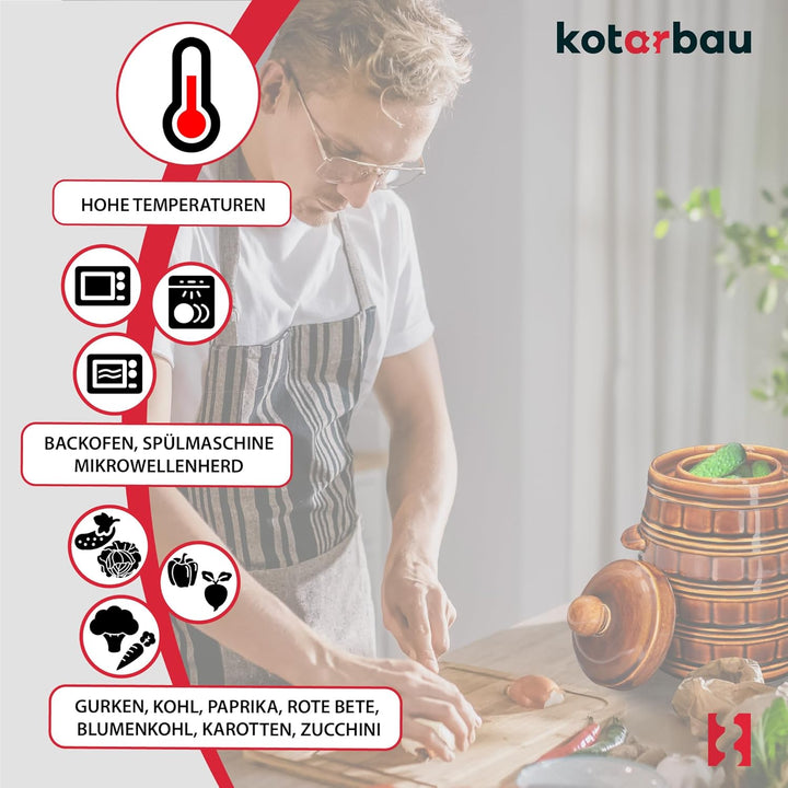 KOTARBAU® Gärtopf Steinguttopf 3,2 L Sauerkrauttopf Gurkentopf mit Deckel Einmachtopf Keramiktopf St