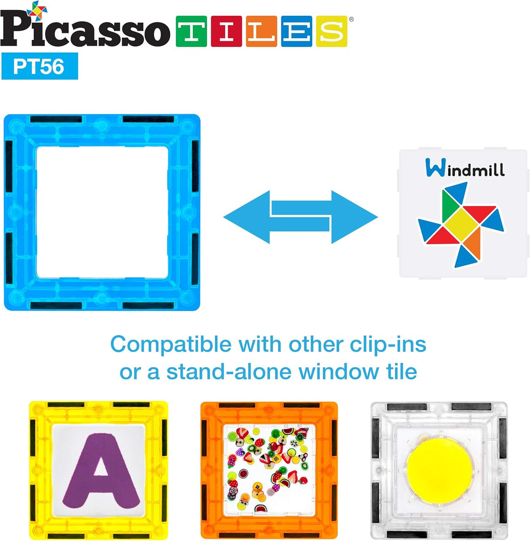 PicassoTiles Magnetische Bausteine mit Kacheln und pädagogischen Grafiken zum Einklicken, Magnet-K