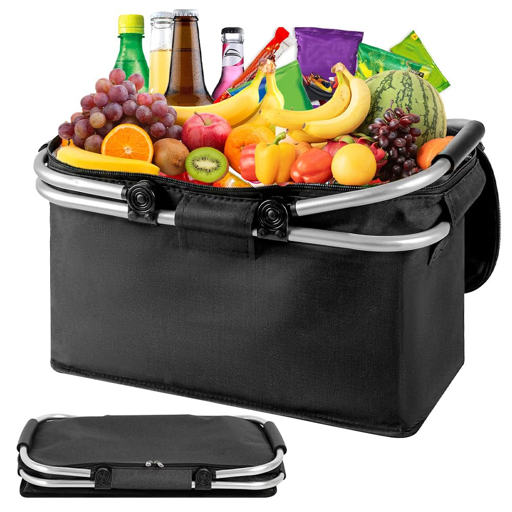 Einkaufskorb Faltbar 18L, Thermo Einkaufskorb als Picknickkorb, einkaufskorb mit Deckel, Reissversch
