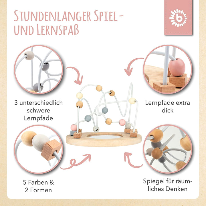 Bieco Motorikschleife mit Spiegel | rosa, grau | Motorikspielzeug ab 1 Jahr | Modernes Labyrinth Spi
