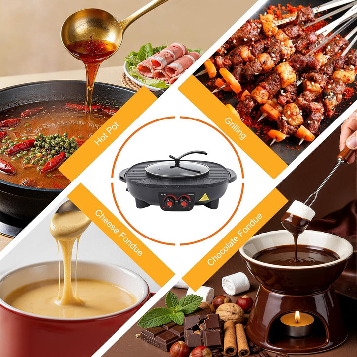 Hot Pot Set 2000W 2-in-1 Elektrischer Griller Heisser Topf Multi Geschmack Genuss Tischgrill Elektri