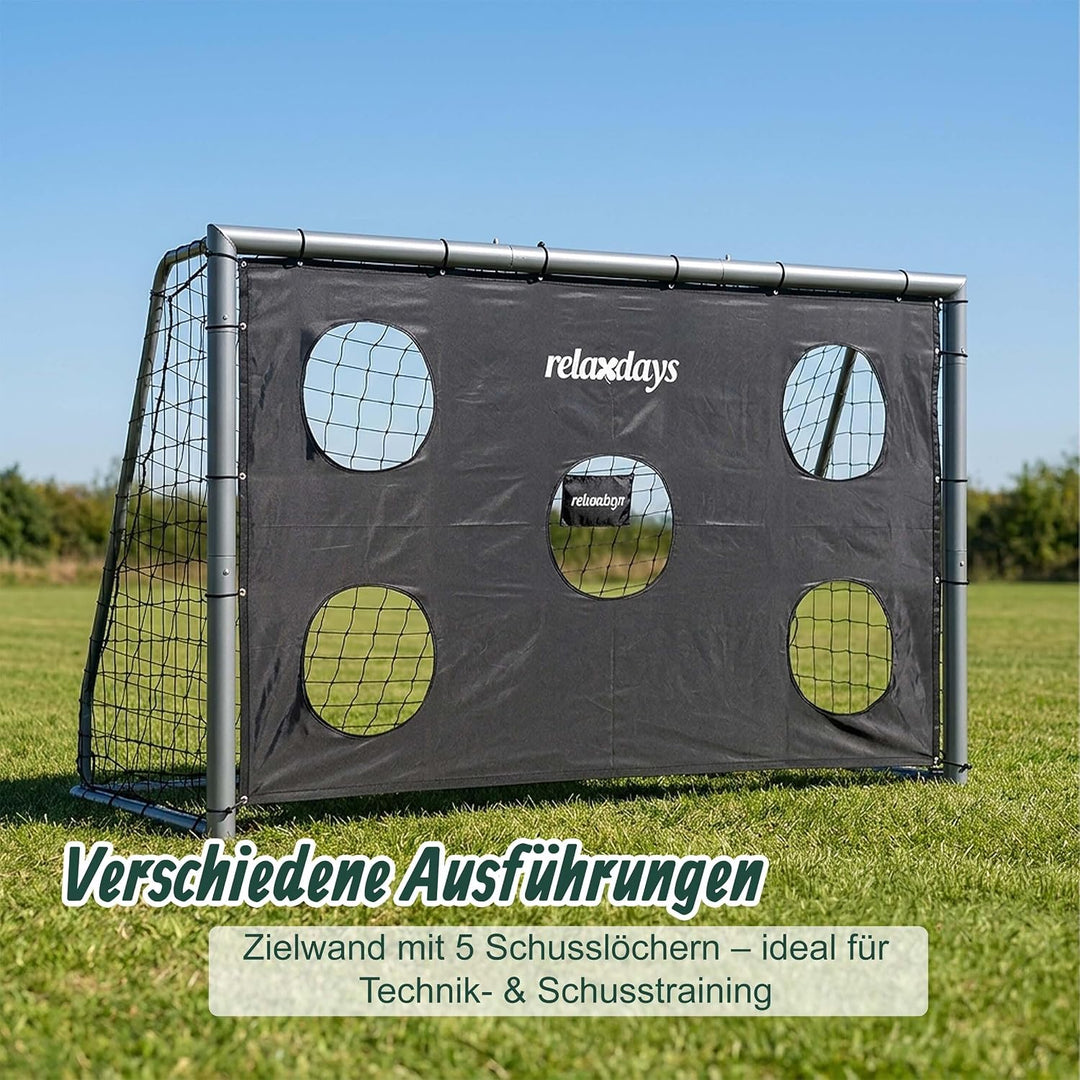 Relaxdays Fussballtor, ohne oder mit Torwand, PE-Netz &amp; Stahl, grau mit Torwand 240 x 160 x 90 cm, m