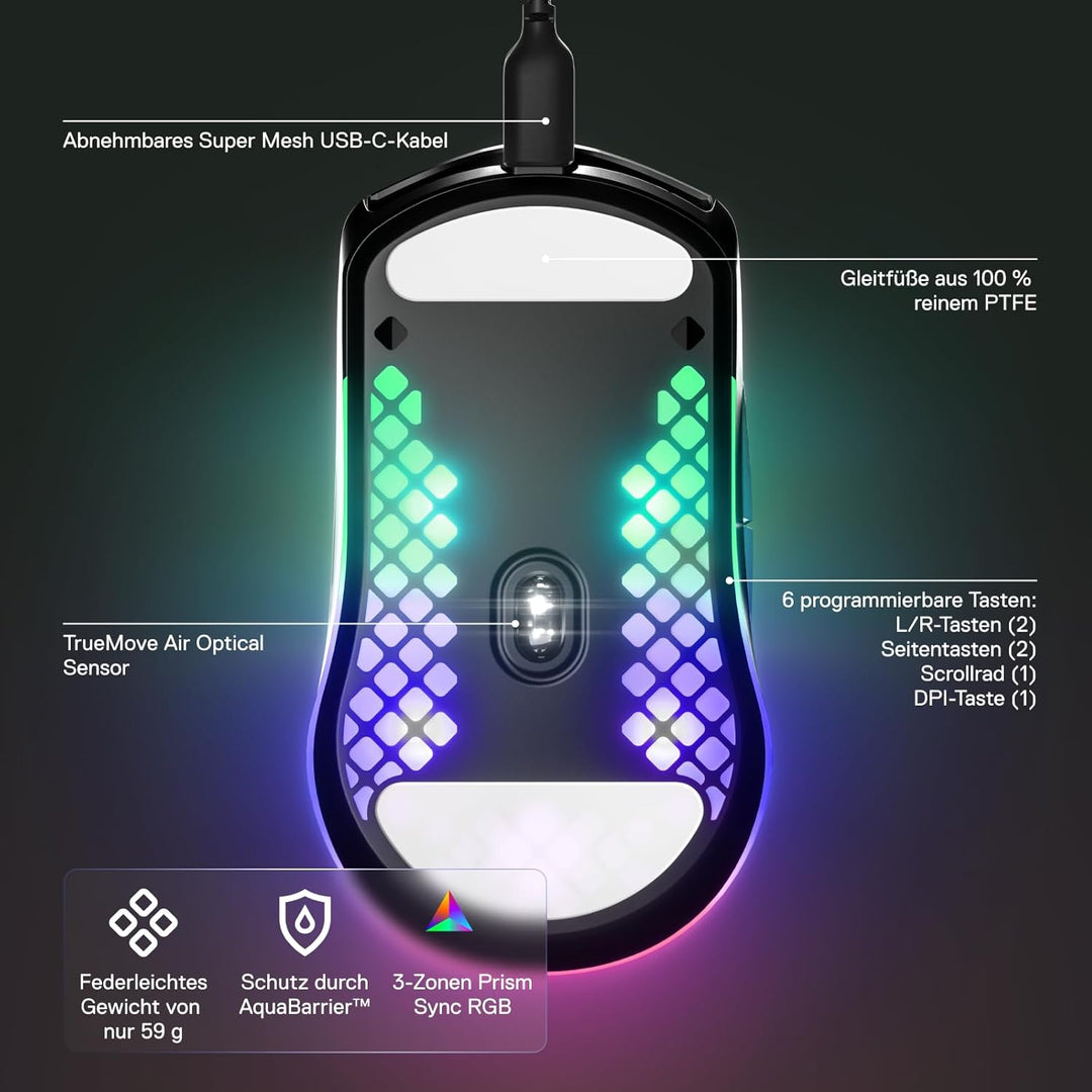 SteelSeries Aerox 3 - Superleichte Gaming-Maus - Optischer TrueMove Core Sensor mit 8.500 CPI - Ultr