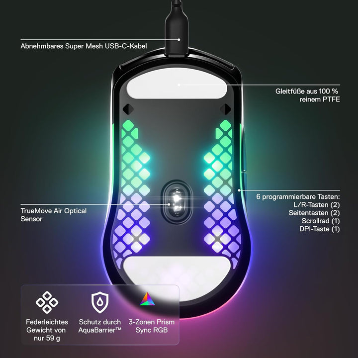 SteelSeries Aerox 3 - Superleichte Gaming-Maus - Optischer TrueMove Core Sensor mit 8.500 CPI - Ultr