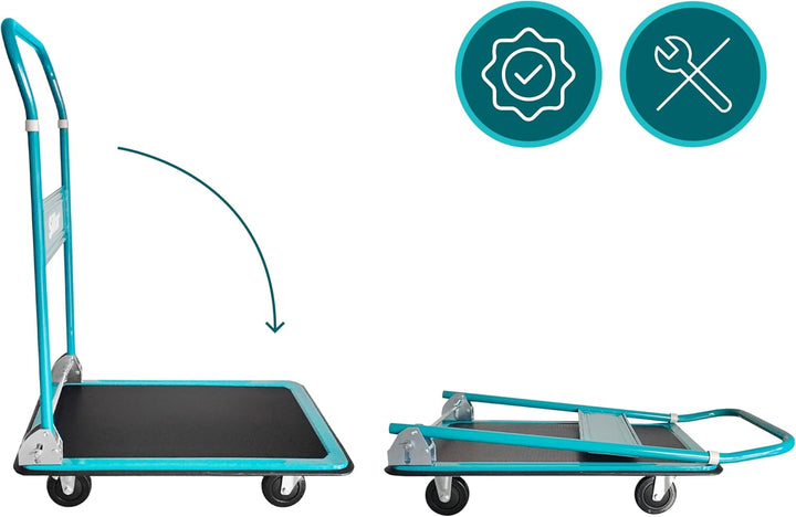 Sillar Plattformwagen, Klappbarer Transportwagen, Tragkraft bis 150 kg, Griff um 20 cm erhöht, PVC-B