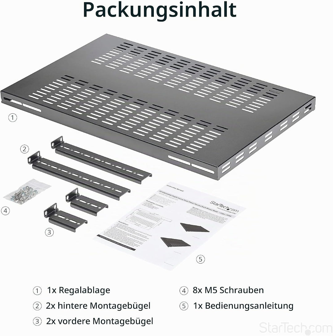 StarTech.com 1HE einstellbares belüftetes Rack Fachboden - 150kg - 49,5 bis 97,4 cm einstellbare tie