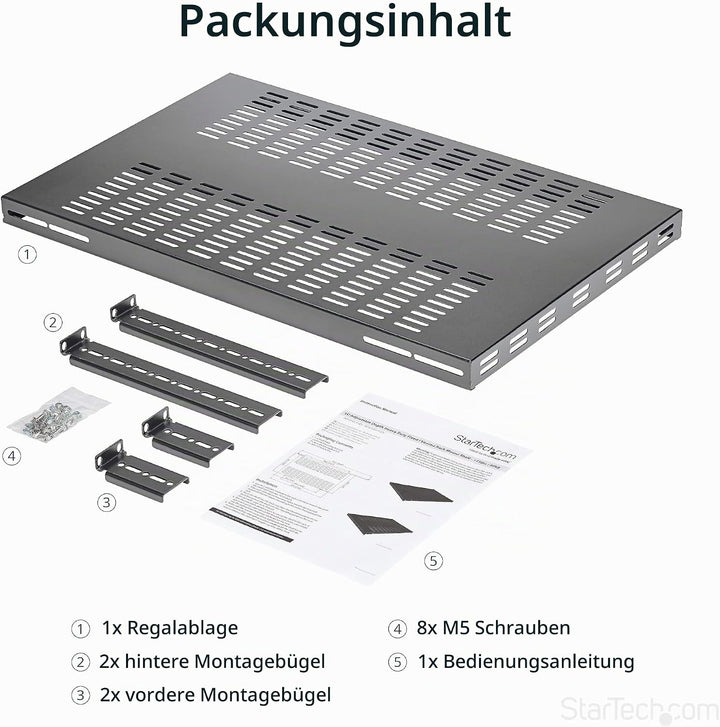 StarTech.com 1HE einstellbares belüftetes Rack Fachboden - 150kg - 49,5 bis 97,4 cm einstellbare tie