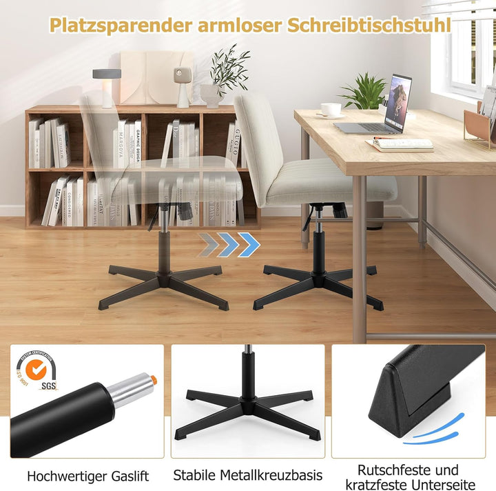COSTWAY Schneidersitz Stuhl, Drehstuhl ohne Armlehnen, Schreibtischstuhl mit breiter Sitzfläche, Bür