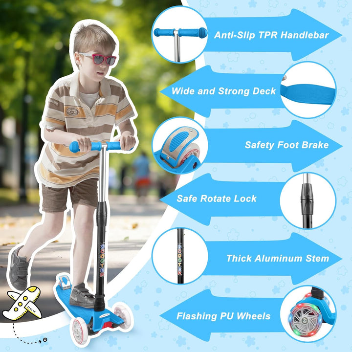 KORIMEFA Scooter Kinder Roller, Dreiradscooter mit PU LED Räder, Leuchtenden Räder, Faltbarer Höhenv